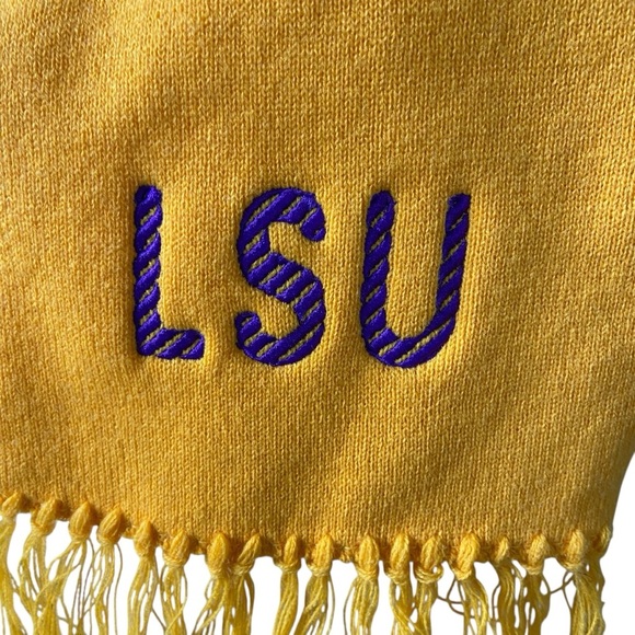 LSU Embroidered Scarf Unisex Gold with Purple LSU Stiching Warm Fringe Tigers - Picture 6 of 10